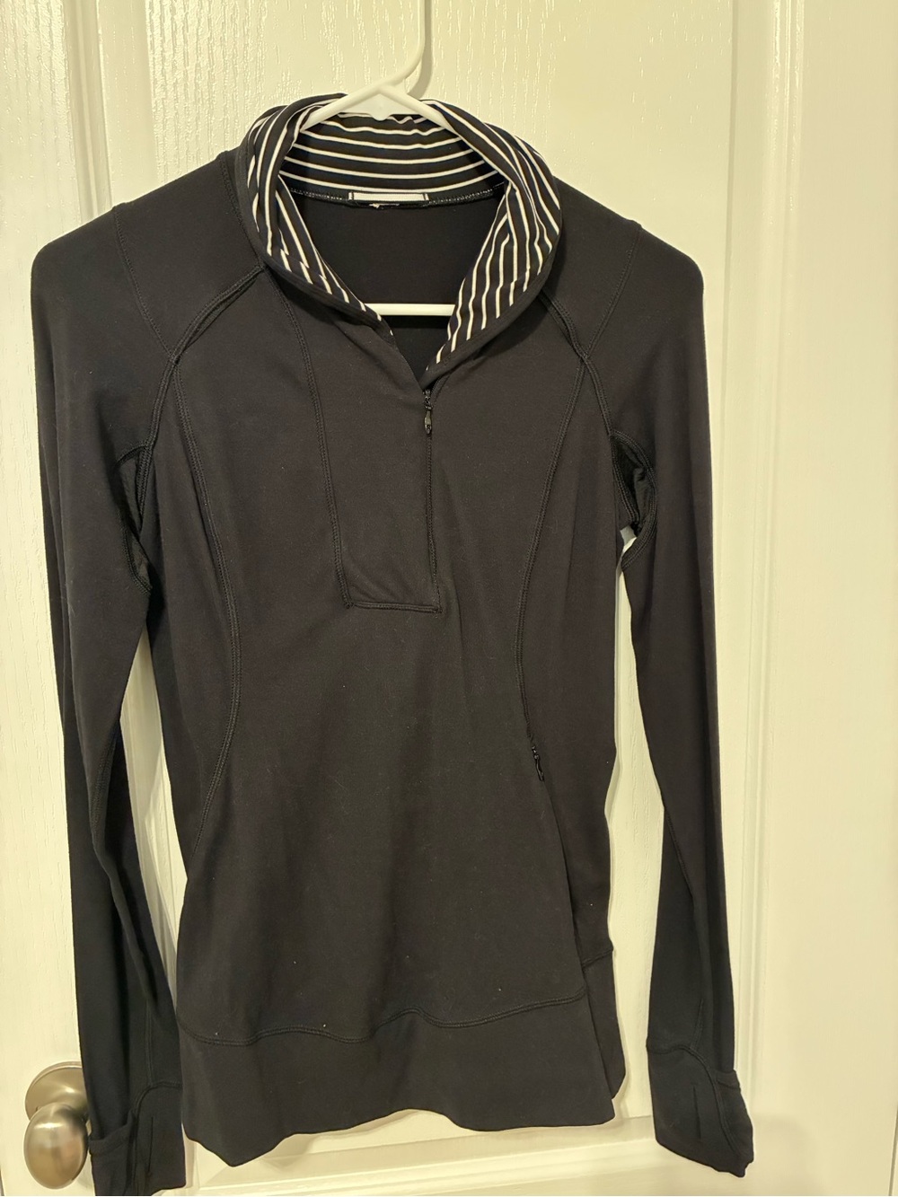 lululemon athletica Black Long Sleeve Pullover with Striped Hood Lining